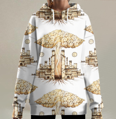 Молния разрушение урбанистика старинные здания, Hoodie Long Oversize 3D