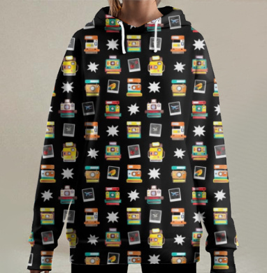 Ретро фотоаппараты и пленки в акварели, Hoodie Long Oversize 3D