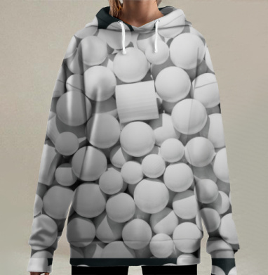 Монохромные Белые Кубы Сферы Абстракция Композиция, Hoodie Long Oversize 3D
