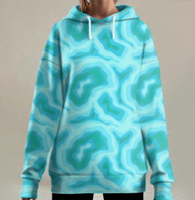 Абстрактное голубое смешение с эффектом глубины, Hoodie Long Oversize 3D