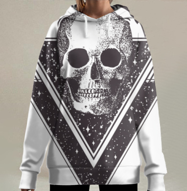 Реалистичный череп с луной и звездами в треугольнике, Hoodie Long Oversize 3D