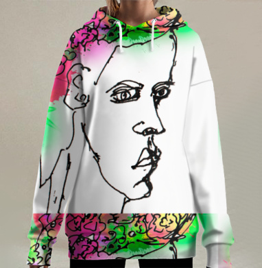 Мужчина с венком цветов на лице Мужчины и цветы, Hoodie Long Oversize 3D