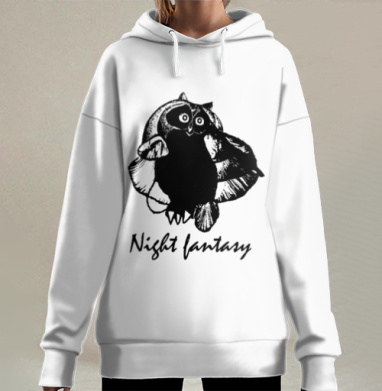 Черно белая сова ночная фантазия, Hoodie Long Oversize 3D