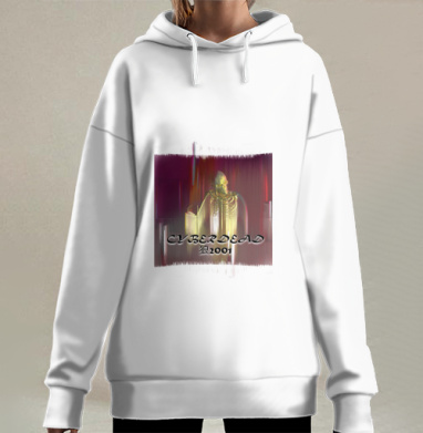 Кибермертвый скелет цифровой стиль на бордовом фоне 2001, Hoodie Long Oversize 3D