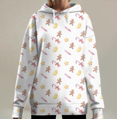 Рождественские сладости коричневого розового жёлтого зимние праздники, Hoodie Long Oversize 3D