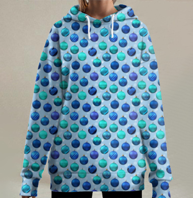 Новогодние шары, Hoodie Long Oversize 3D