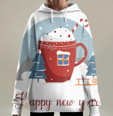 Зимняя уютная чашка с надписью С Новым годом, Hoodie Long Oversize 3D