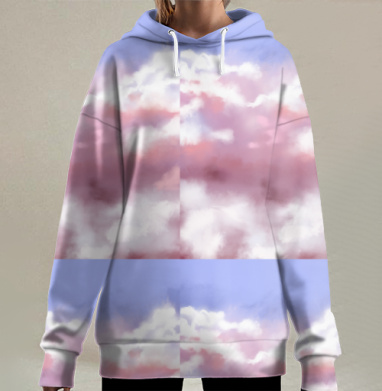 Нежный цветочный закат в облаках, Hoodie Long Oversize 3D