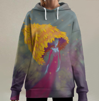 Осеннее божество с листьями в лесу в гордом одиночестве, Hoodie Long Oversize 3D