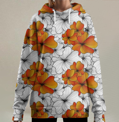 Осенние оранжевые цветы, Hoodie Long Oversize 3D