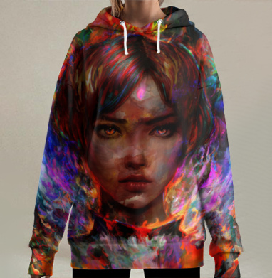 Женщина с огненным обликом и таинственной силой, Hoodie Long Oversize 3D
