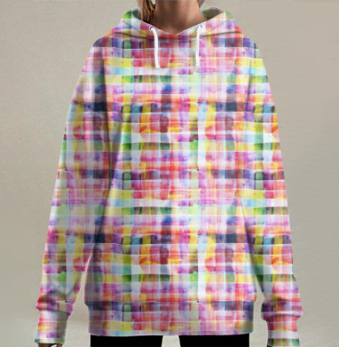 Абстрактный акварельный узор сетка, Hoodie Long Oversize 3D