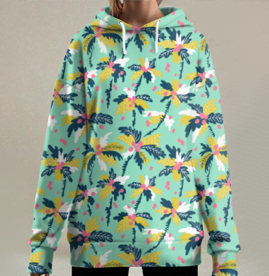 Пальмы и кокосы, Hoodie Long Oversize 3D