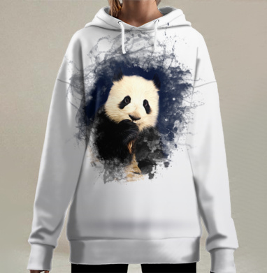 Панда с интересом в цифровом минимализме панда минимализм, Hoodie Long Oversize 3D
