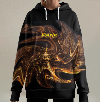 Ночной Париж сияет город огней фар, Hoodie Long Oversize 3D