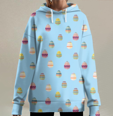 Весёлые пасхальные яйца и цыплята с узорами, Hoodie Long Oversize 3D