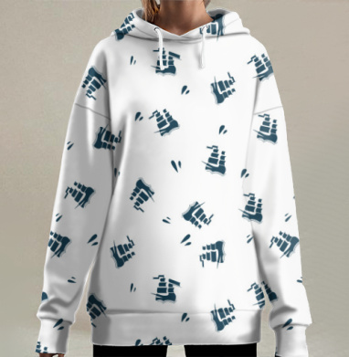 Паттерн Корабли, Hoodie Long Oversize 3D