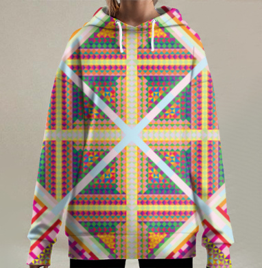 Яркая геометрия с абстрактным плетением живое и динамичное, Hoodie Long Oversize 3D