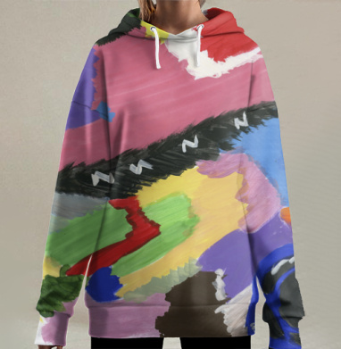 Яркие водовороты красок с символами сна на ярких водовороты красок, Hoodie Long Oversize 3D