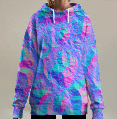 Яркие неоновые абстрактные органические формы цифровой искусства, Hoodie Long Oversize 3D