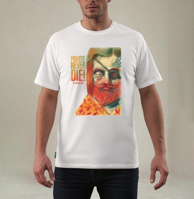 Яркий портрет пирата с дерзким лозунгом, Футболка мужская REGULAR белая