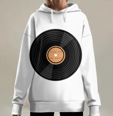 Черная виниловая пластинка с надписью Play me Love me, Hoodie Long Oversize 3D
