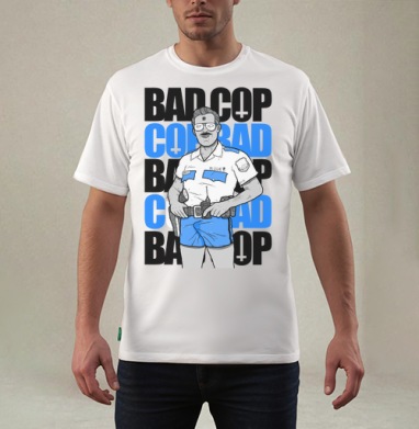 Ироничный принт Bad Cop McLOVIN в стиле комикс-арт - Магазин футболок Yumi - Дизайнерские принты