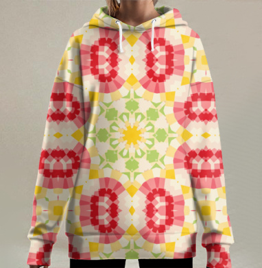 Симметричный абстрактный калейдоскоп цвета, Hoodie Long Oversize 3D