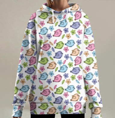 Птички, Hoodie Long Oversize 3D