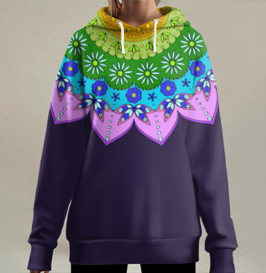 Радужная мандала, Hoodie Long Oversize 3D