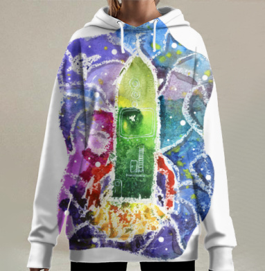 Ракета в технике витраж, Hoodie Long Oversize 3D