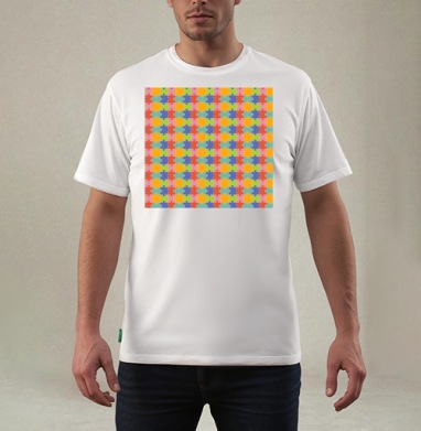 Бесконечная яркая мозаика из элементов Puzzle Pattern Узор пазлов, Футболка мужская REGULAR белая