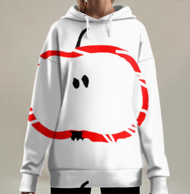Красное яблоко разрезаное изображение на белом фоне, Hoodie Long Oversize 3D