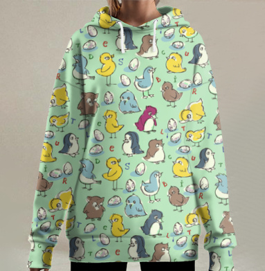 Россыпь птичек, Hoodie Long Oversize 3D