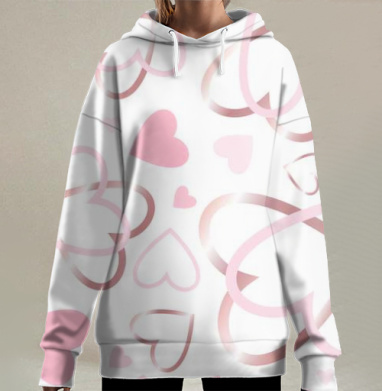 Розовые и золотые сердечки, Hoodie Long Oversize 3D