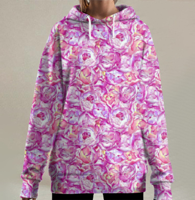 Розовые пионы, Hoodie Long Oversize 3D