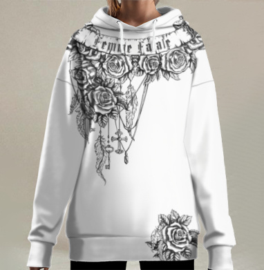 Розы с цепочками и баннером Extreme Fatal, Hoodie Long Oversize 3D