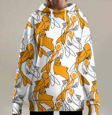 Оранжевые рыбы счастья плавание позитивные символы, Hoodie Long Oversize 3D