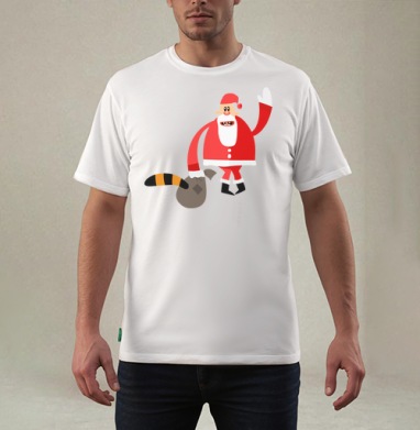 Odd Santa / Необычный Санта тащит тигриный хвост в странное Рождество шутливо, Футболка мужская REGULAR белая