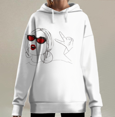 Женщина в красных очках и губах Живой современный стиль, Hoodie Long Oversize 3D