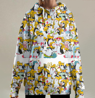 СЧАСТЛИВЫЕ ПИНГВИНЫ, Hoodie Long Oversize 3D