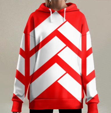 Красно белый геометрический узор для спортсменов на воде, Hoodie Long Oversize 3D