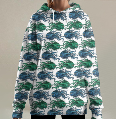 Мистические существа глубоко под водой, Hoodie Long Oversize 3D