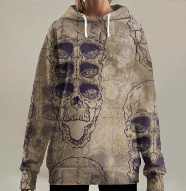 Сюрреалистические черепа с множеством глаз, Hoodie Long Oversize 3D