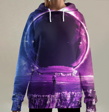 Человек идет навстречу вселенской загадке уходящей вдаль, Hoodie Long Oversize 3D