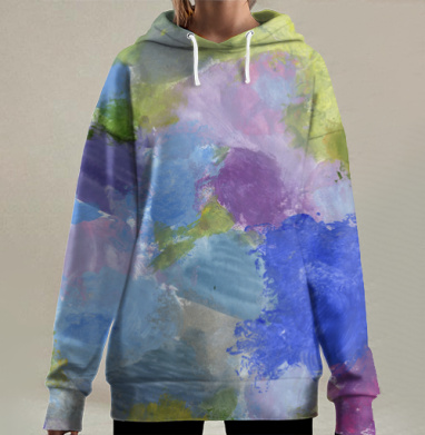Абстрактные синие зелёные цветовые движения живопись экспрессия, Hoodie Long Oversize 3D