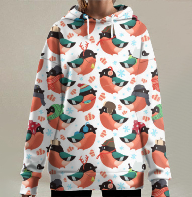 Снегири, Hoodie Long Oversize 3D