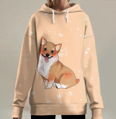 Собака Корги, Hoodie Long Oversize 3D