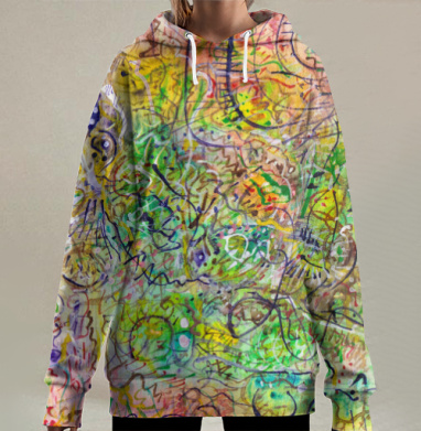Абстрактное художественное изображение хаотичных цветных линий, Hoodie Long Oversize 3D