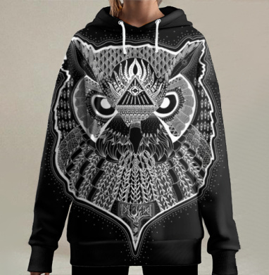 Сова - викинг, Hoodie Long Oversize 3D